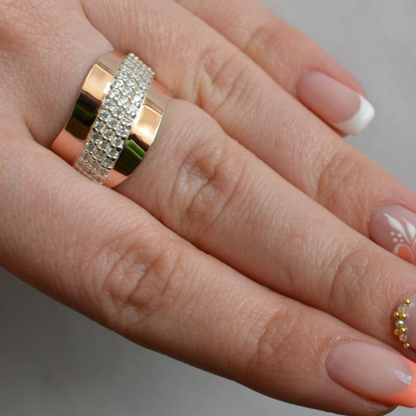 Срібна каблучка з золотими накладками