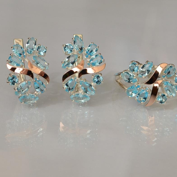 Срібний набір з золотими пластинами