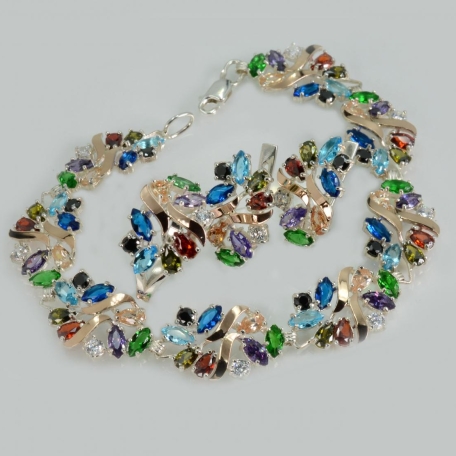 Срібний комплект прикрас( Браслет, сережки та каблучка)