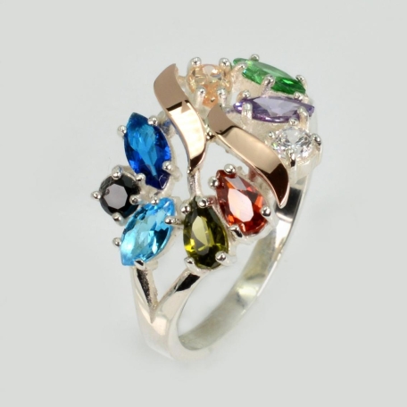 Срібна каблучка з золотими вставками