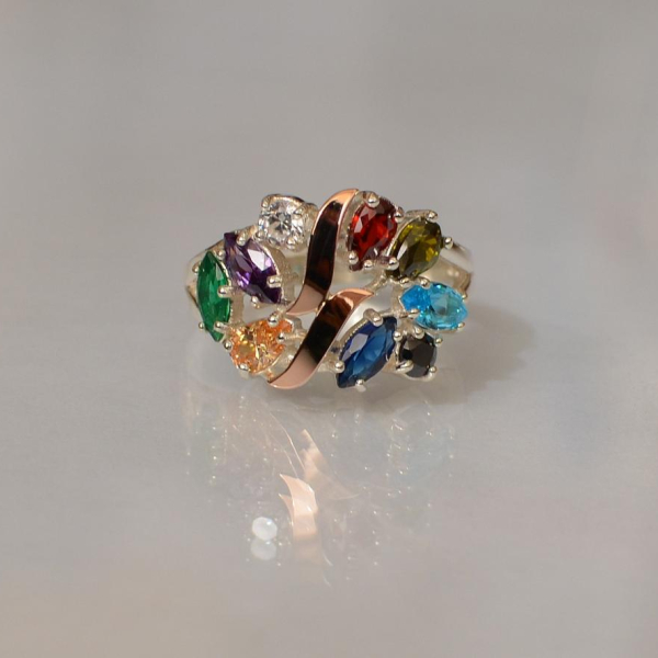 Срібна каблучка з золотими вставками