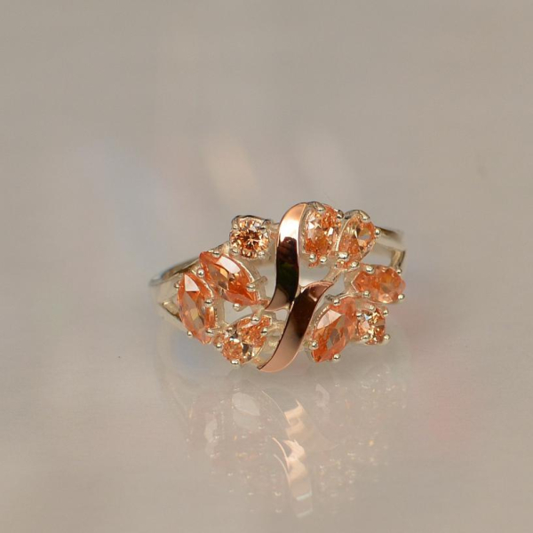 Срібна каблучка з золотими вставками