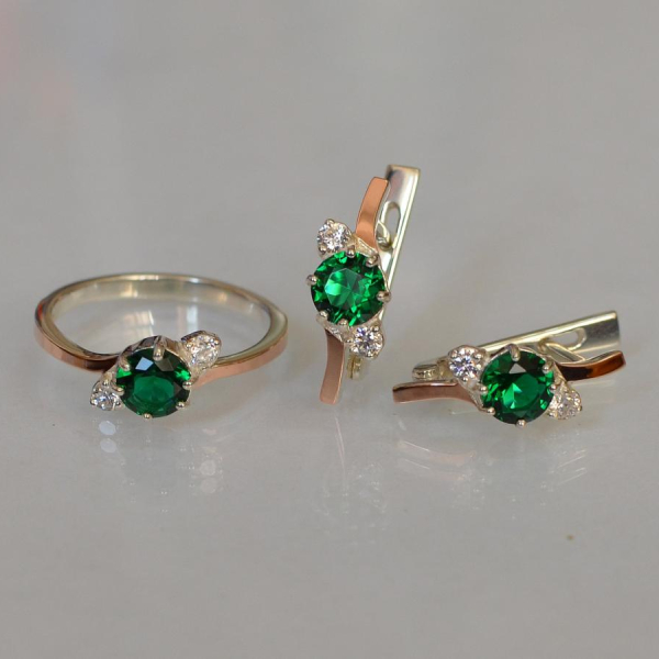 Срібний комплект з золотими вставками