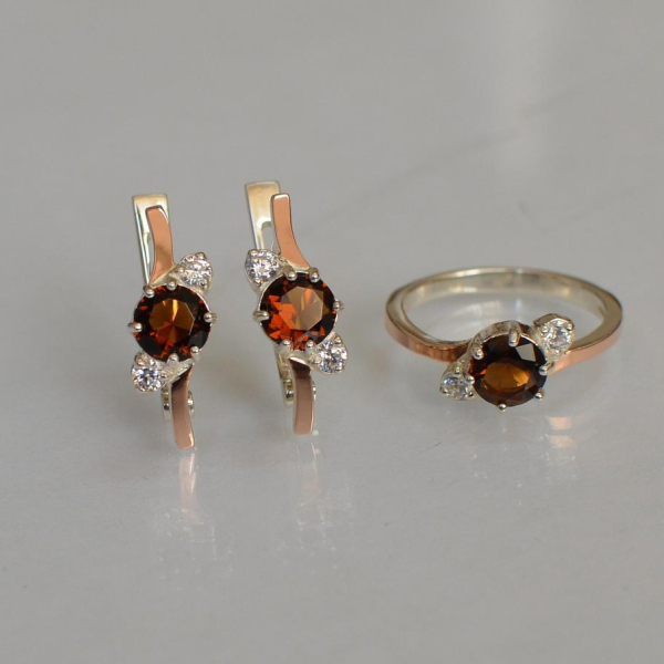 Срібний комплект з золотими вставками