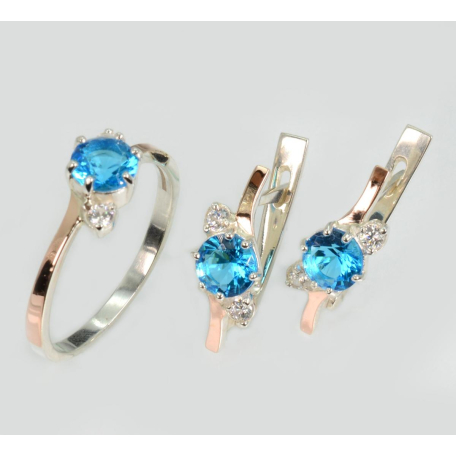 Серебряный комплект с золотыми вставками