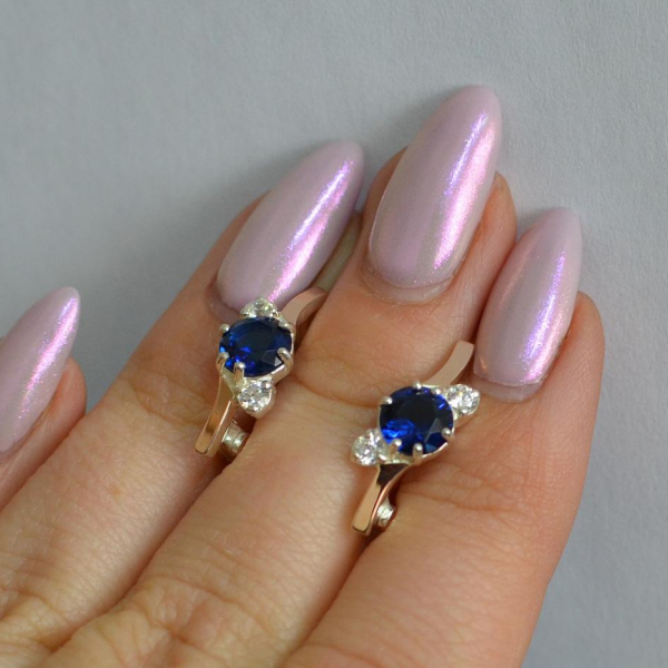 Серебряные серьги с золотыми вставками