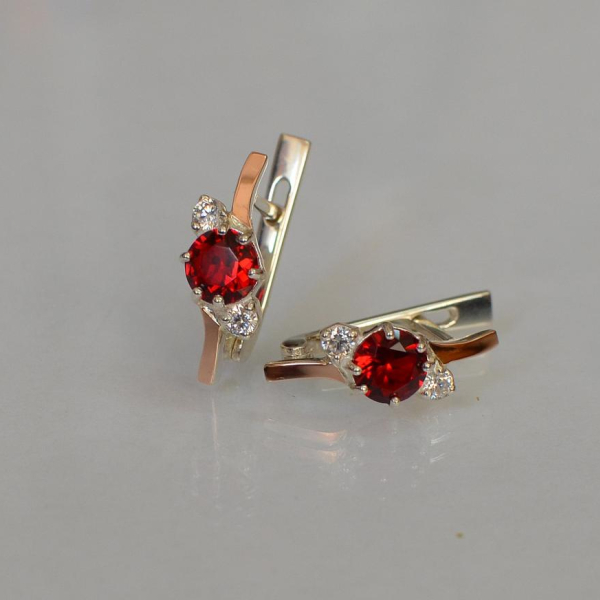 Серебряные серьги с золотыми вставками