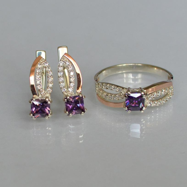 Срібний набір з золотими вставками