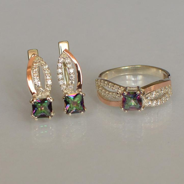 Срібний набір з золотими вставками