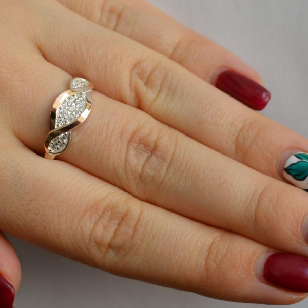 Срібне кільце з золотими пластинами