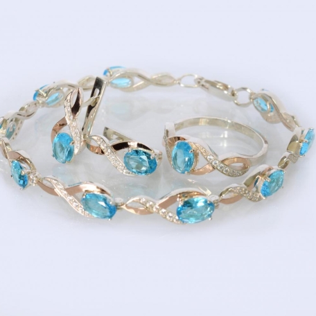 Срібний комплект прикрас( Браслет, сережки та каблучка)