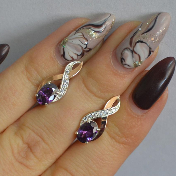 Срібні сережки з золотими вставками