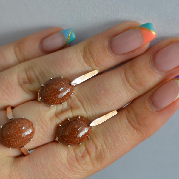 Срібний комплект з золотими пластинами