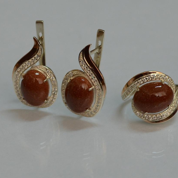 Серебряный гарнитур с золотыми пластинами