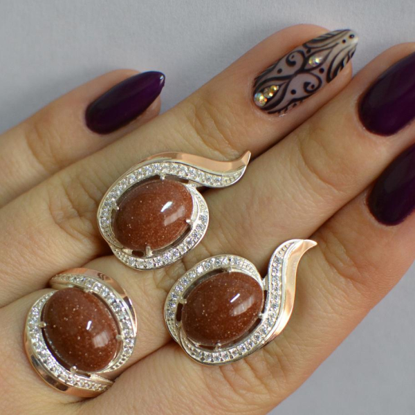 Серебряный гарнитур с золотыми пластинами