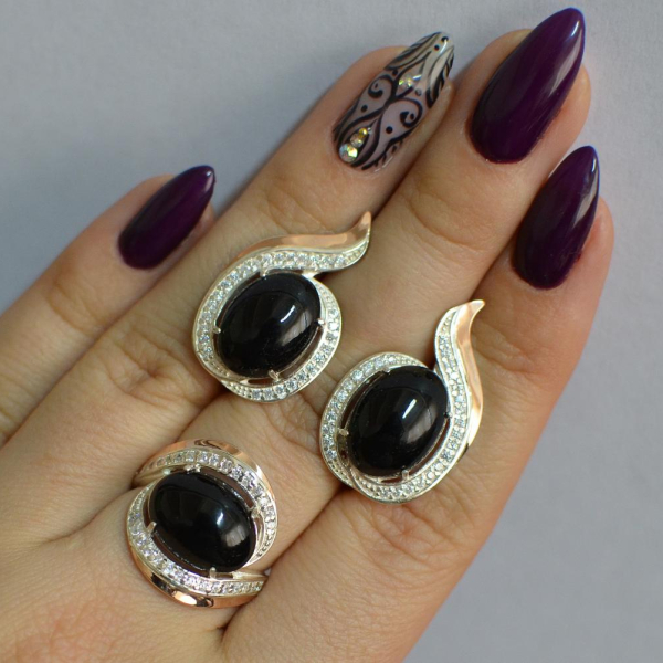 Серебряный гарнитур с золотыми пластинами