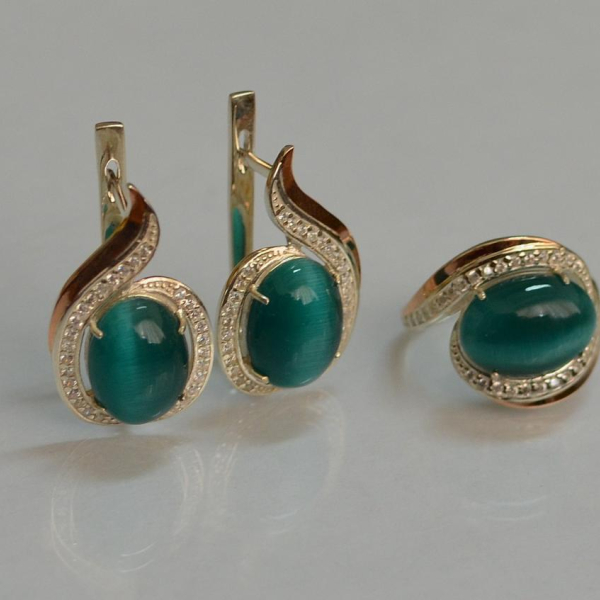 Серебряный гарнитур с золотыми пластинами