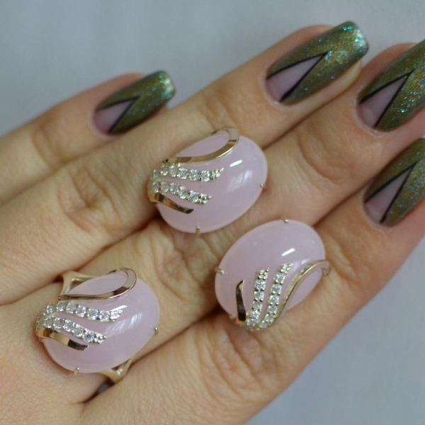 Срібний набір з золотими пластинами