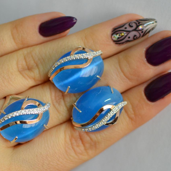 Срібний комплект з золотими наклкадками