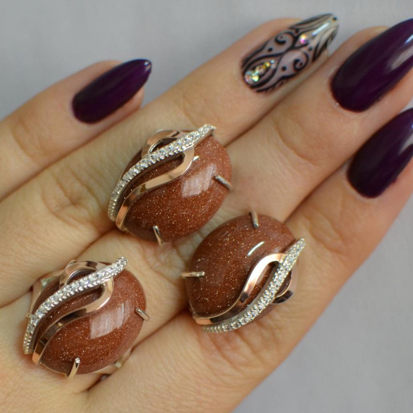 Срібний комплект з золотими наклкадками