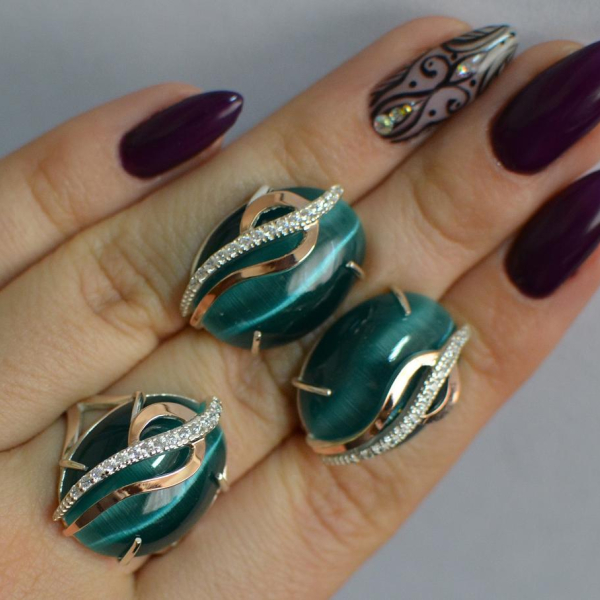 Срібний комплект з золотими наклкадками