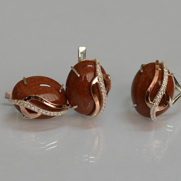 Срібний комплект з золотими наклкадками