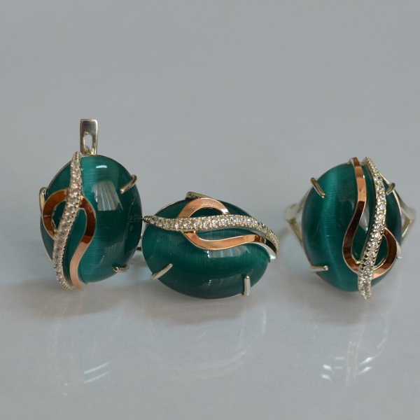 Срібний комплект з золотими наклкадками