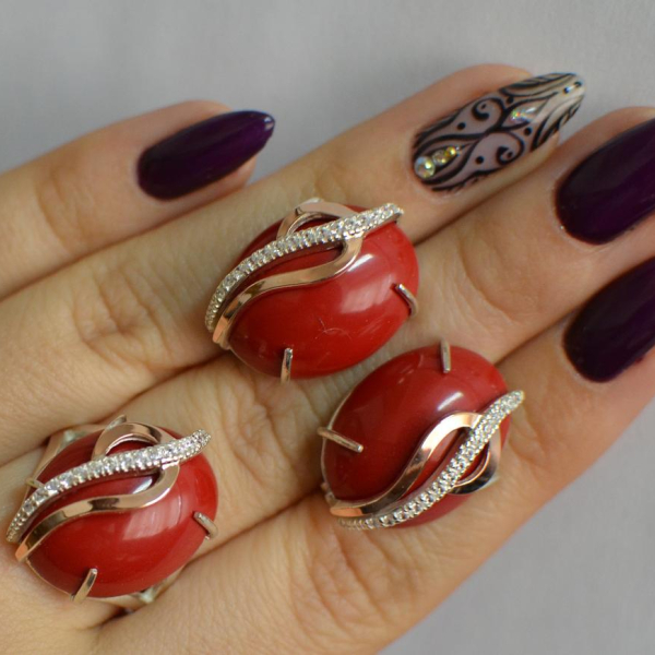 Срібний комплект з золотими наклкадками