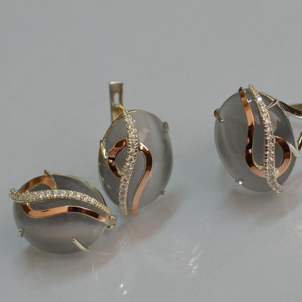 Срібний комплект з золотими наклкадками