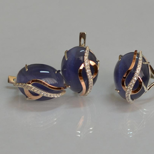 Срібний комплект з золотими наклкадками