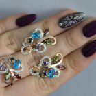 Срібний набір з золотими пластинами