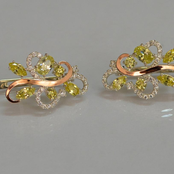 Срібні сережки з золотими вставками