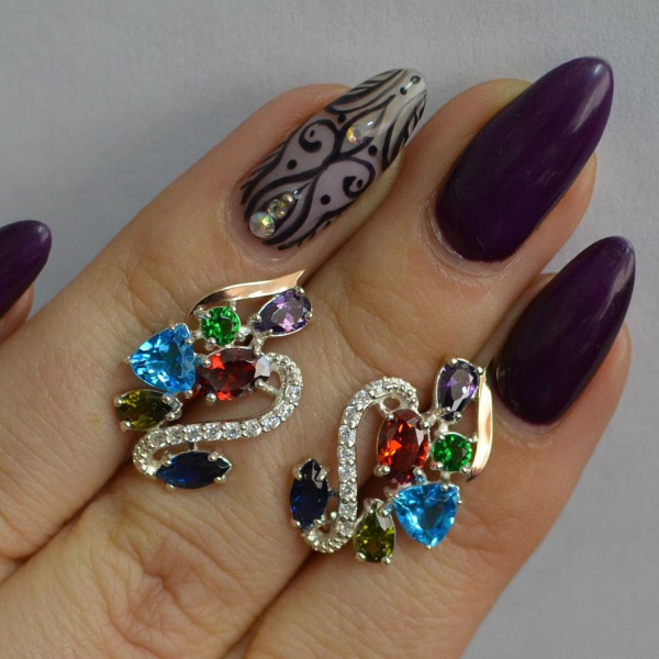 Срібні сережки з золотими пластинами