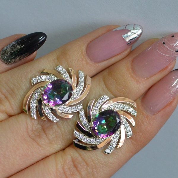 Срібні сережки з золотими вставками