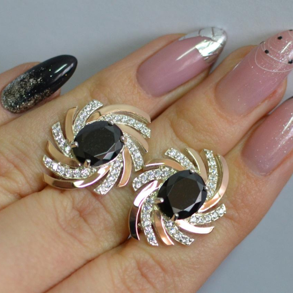 Срібні сережки з золотими вставками