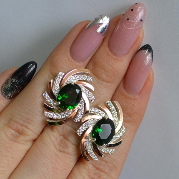 Срібні сережки з золотими вставками