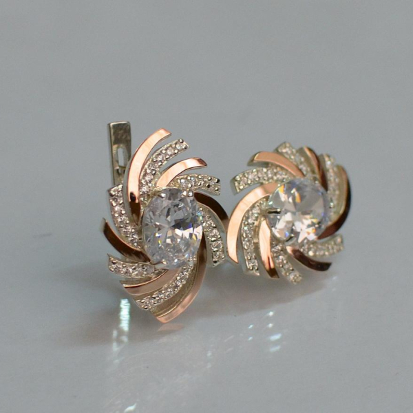 Срібні сережки з золотими вставками