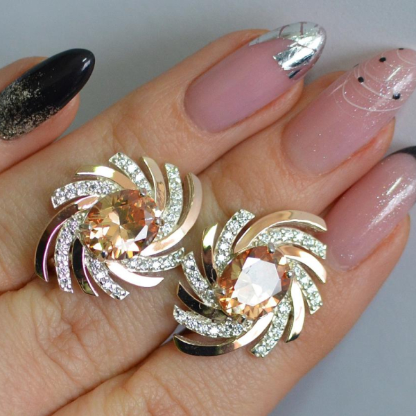 Срібні сережки з золотими вставками