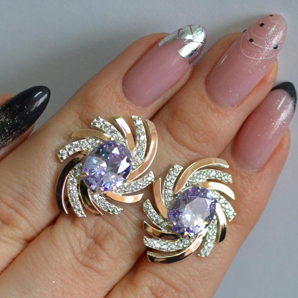 Срібні сережки з золотими вставками