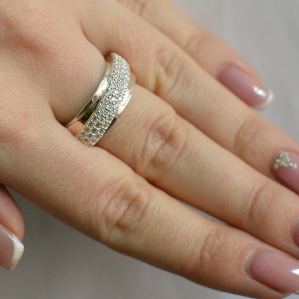 Срібна каблучка з золотими вставками