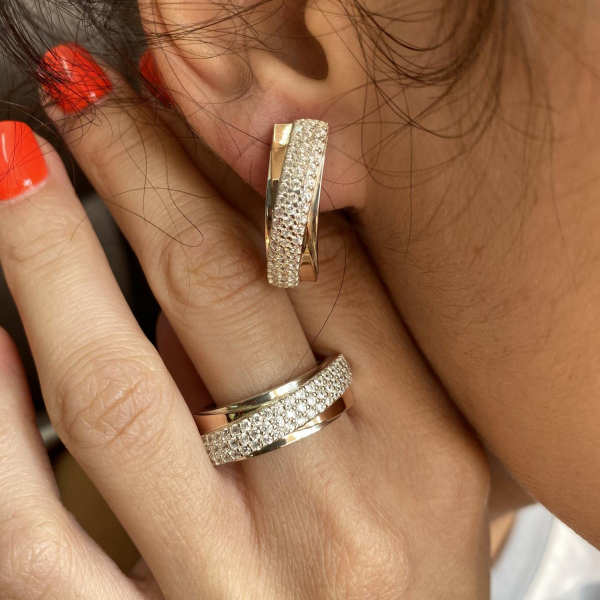 Срібні сережки з золотими вставками