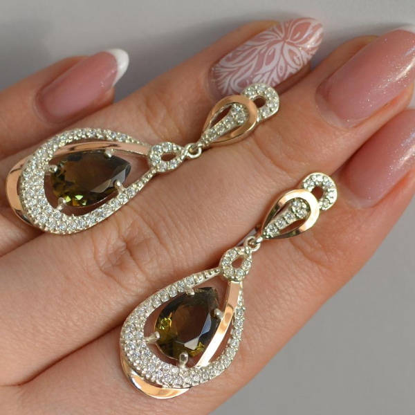 Срібні сережки з золотими вставками