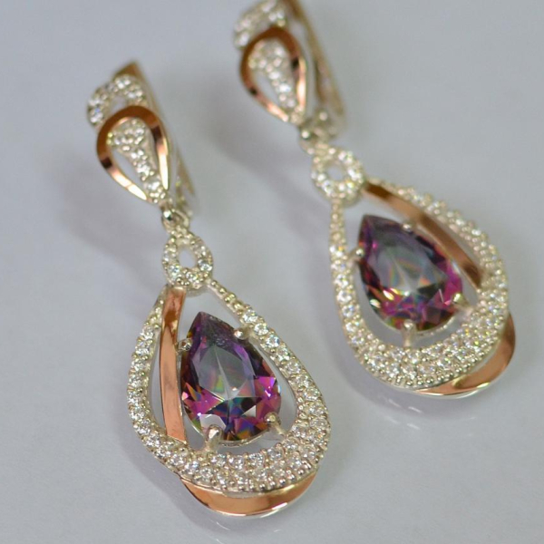 Срібні сережки з золотими вставками