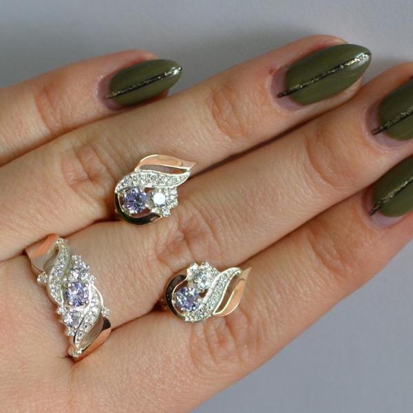 Срібний набір з золотими пластинами