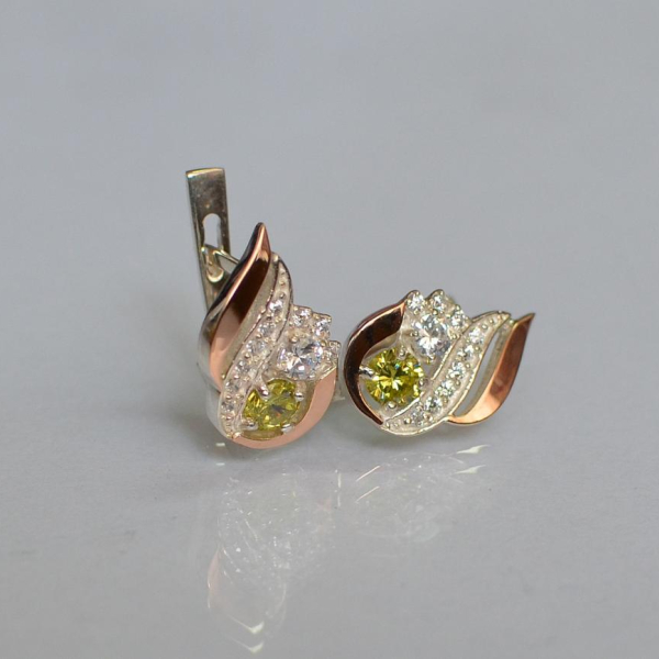 Срібні сережки з золотими вставками