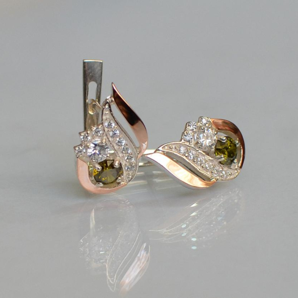 Срібні сережки з золотими вставками