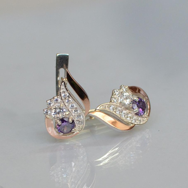 Срібні сережки з золотими вставками