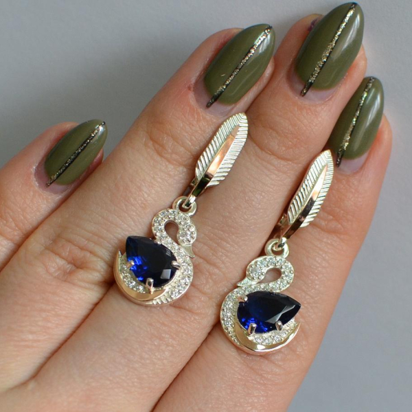 Серебряные серьги с золотыми вставками