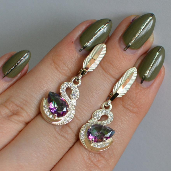 Серебряные серьги с золотыми вставками