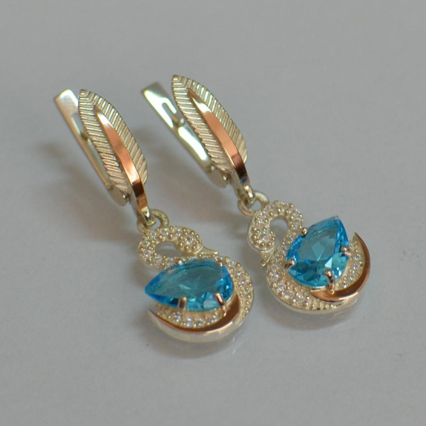 Серебряные серьги с золотыми вставками